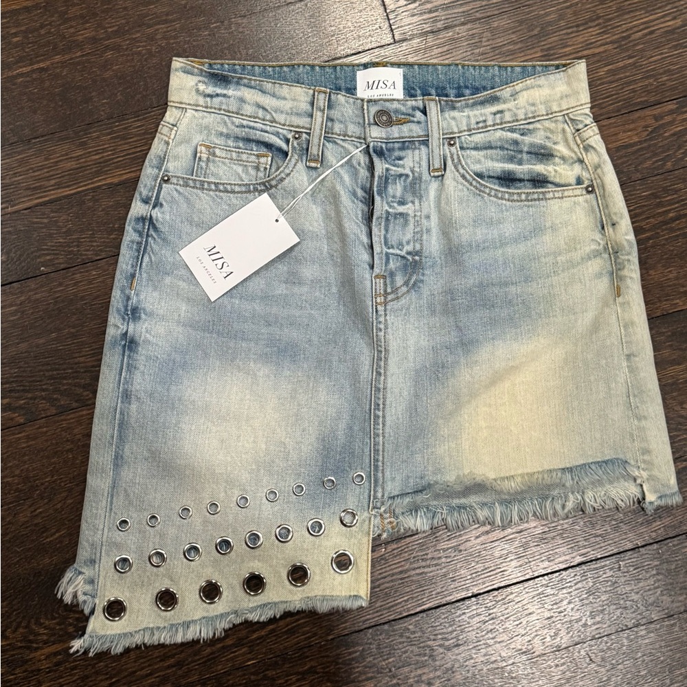 Misa Los Angeles Super Star Asymmetrical Jean Skirt